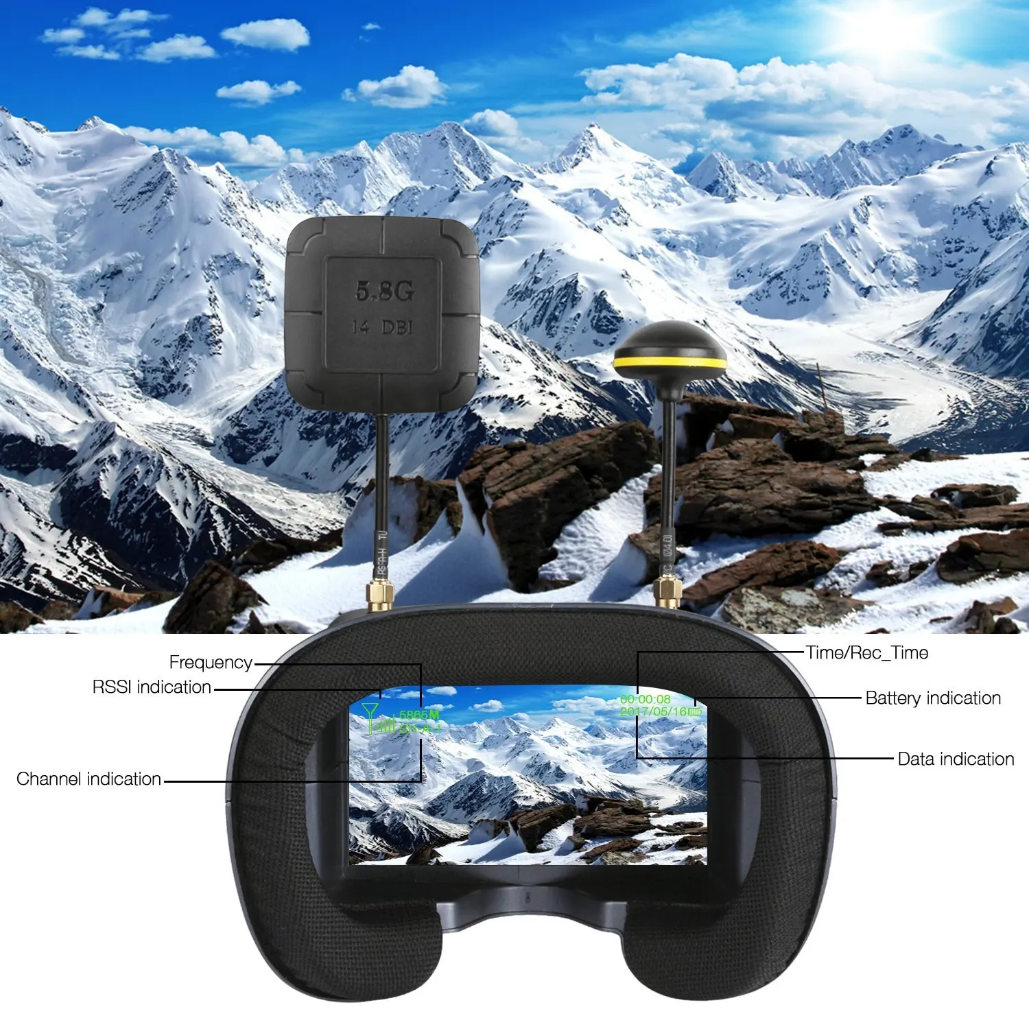 FPV Goggles 008D 5.8G 40CH 4.3 - Fpv Goggles Headset incelemesi ve fiyatı
